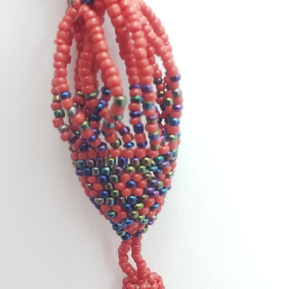New Boho Red Seed Bead Patterned Bracelet - Picture 3 of 6